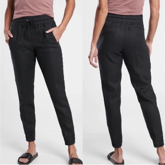 ATHLETA BLACK CABO LINEN JOGGER PANTS SIZE 8 - Picture 1 of 7